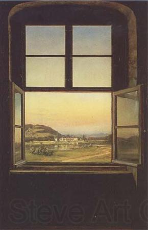 johann christian Claussen Dahl View through a Window to the Chateau of Pillnitz (mk09) Norge oil painting art